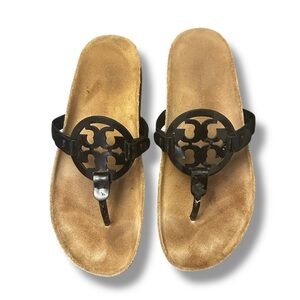 Tory Burch Miller Cloud Sandal black patent leather 8.5